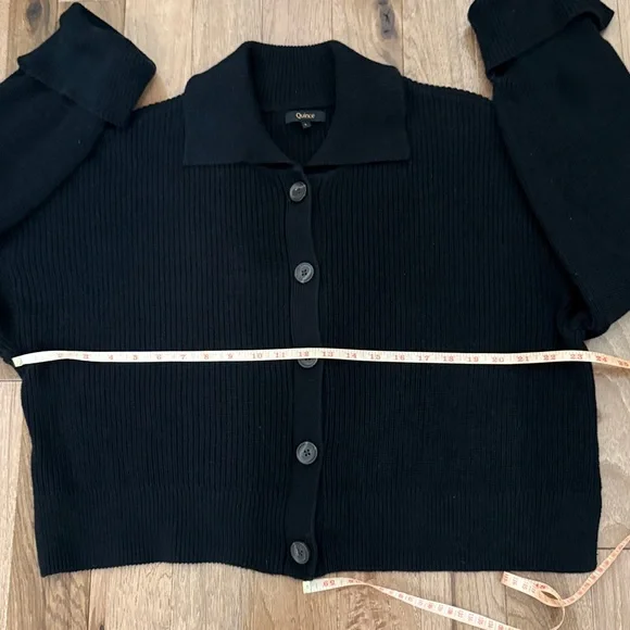 Quince 100% cotton cropped collared fisherman cardigan sweater black L - Picture 3 of 5